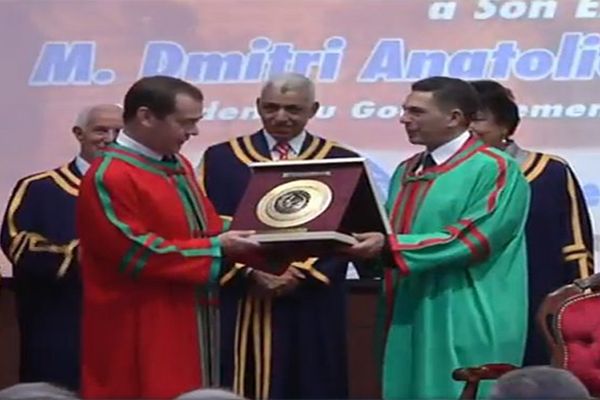 Dmitry Medvedev is conferred an Honorary Doctorate from Mohammed V University 