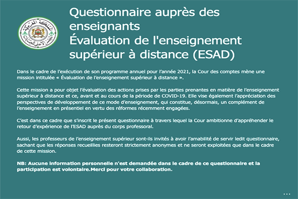 Poster: Evaluation de l'enseignement supérieur< à distance (ESAD)