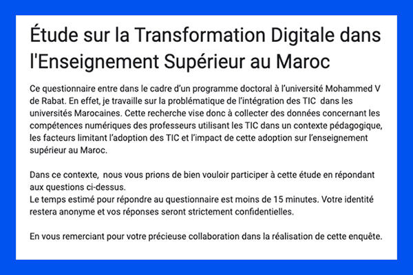 Étude sur la Transformation Digitale dans l'Enseignement Supérieur au Maroc Poster: Étude sur la Transformation Digitale dans l'Enseignement Supérieur au Maroc